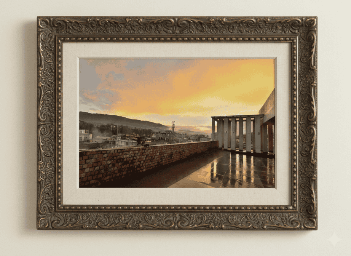 Hotel Poinisuk terrace view at sunset